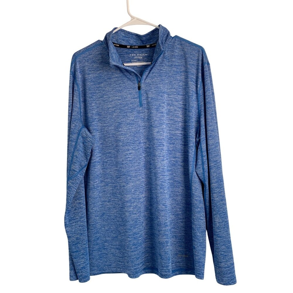 Tek Gear Mens L Blue Long Sleeve 1/4 Zip Athletic Pullover 8925 GUC Performance